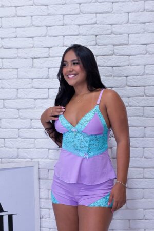 BABYDOLL LUNA - Verde c/ lavanda, M
