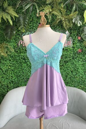 Babydoll Gleice - M, lavanda com verde